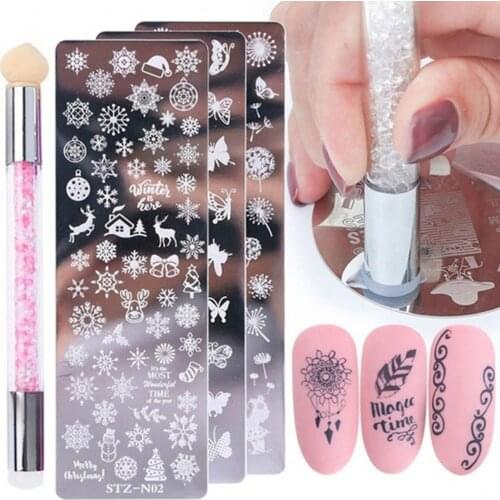 Double-Sided Head Stamper Polishing Painting Drawing Manicure Nail Art Pen Tool Nail Art Stamping Plate DIY Nail Stamp Kits