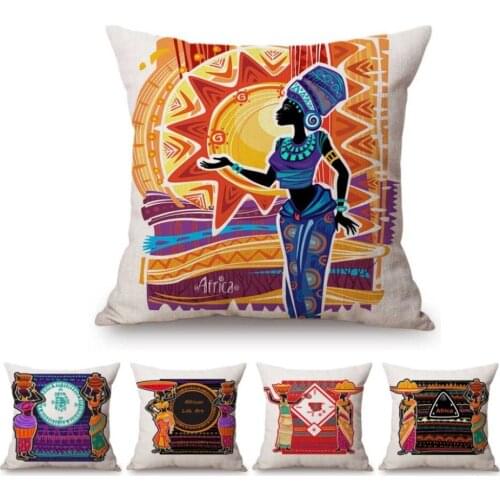 Purple African Art Black Woman Home Decorative Sofa Throw Pillow Case Cotton Linen Ethnic Exotic Style Car Pillow Cushion Cover