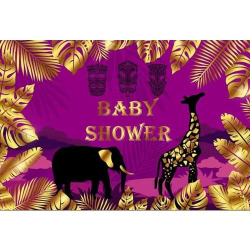 Baby Shower Backdrop Safari Jungle Babyshower Party Background Tiki Tropical Party Poster Photo Booth Tuki Purple Royal Banners
