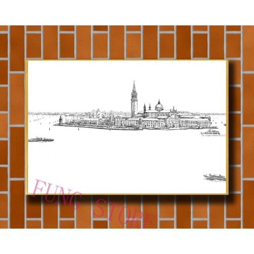 K116 Retro European Buildings Manuscript Picture Custom Silk Poster Home Deco Wall Art Christmas Gift