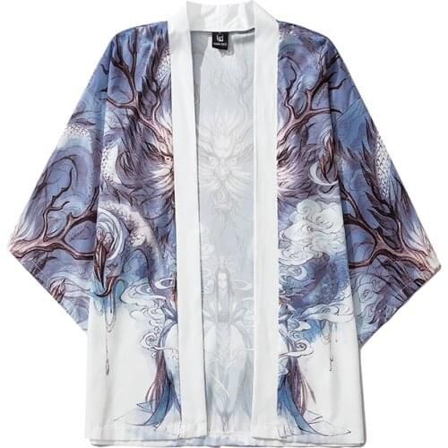 Bebovizi 2020 Chinese Style Dragon Hanfu Kimono Streetwear Men Women Cardigan Japanese Robe Female Summer Loose Clothing