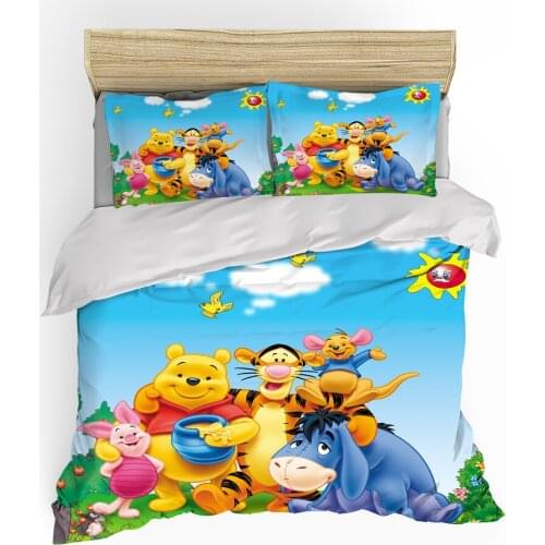 Cartoon Disney Pooh Bedding Set Twin Full Queen King Size Cute Pooh Duvet Cover Boy Girl Children Bed Birthday Gift