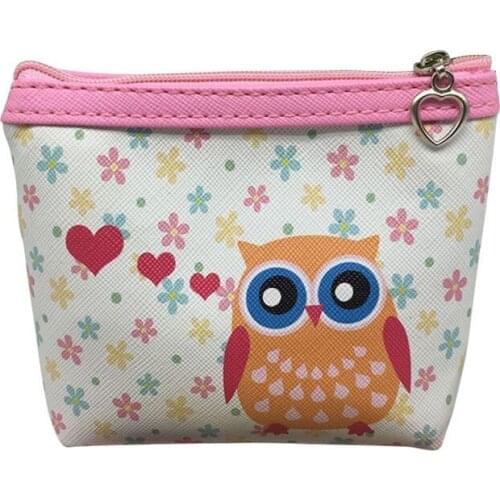 50PCS / LOT Fashion Owl Cartoon Zero Wallet Key Bag Card Bag Lady Student Wallet Coin Purse Printing Small Storage Bag