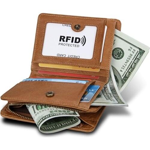 New Style Mens Wallet Genuine Leather Mad Horse Leather Retro Purse Anti-theft Brush Leisure Billfold