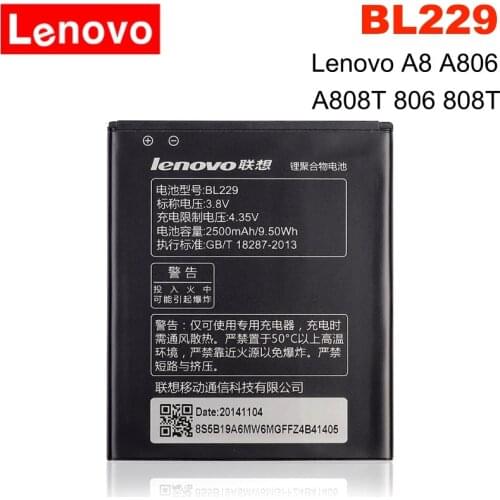 LENOVO BL229 Original Mobile Phone Li-ion Battery BL 229 For Lenovo A8 A 8 A806 A808T 806 808T 2500mAh High Quality 2500mAh