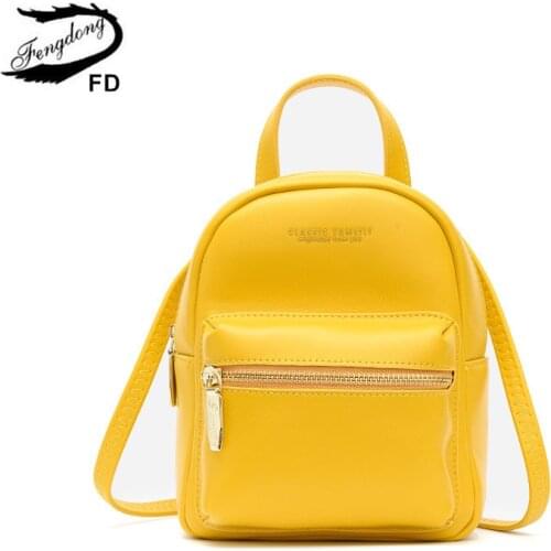 Fengdong yellow mini backpack women fashion small backpack black pink red PU leather phone bag female shoulder bag girl gift