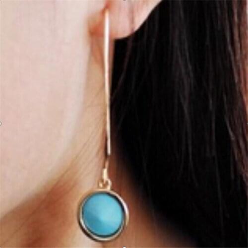 Fashion elegant minimalist brief turquoise dangle earrings for women jewelry accessories gifts alloy nickel free fj102