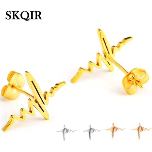Fashion Wave Heartbeat Stud Earrings Summer Pretty Aretes Medical Stainless Steel Choker Female Earring Women Jewelry Gift 2020