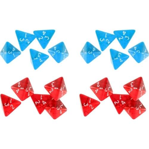 Pack Of 20 Acrylic Multi-Sided Dice D4 D&D RPG Cup Game Polyhedral Dice Set Blue Red