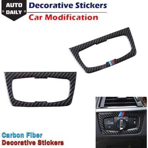 Carbon Fiber Stickers Car Headlight Switch Panel Trim Decorative Stickers Fit For BMW 3 Series F30 2013-2015,GT F34 2013-2017