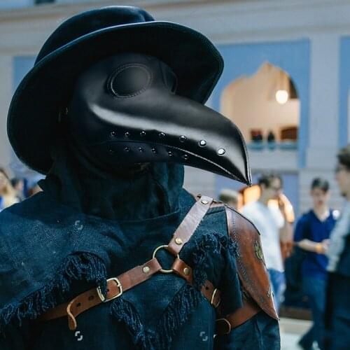 New Plague Doctor Mask Leather In Black Beak Mask Plague Doctor Halloween Mask Steampunk PU Birds Cosplay Doctour De Peste