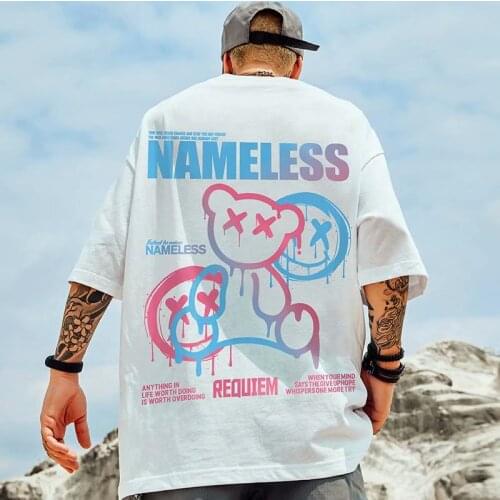 Japanese Harajuku Style Couple Wear Bear National Fashion Half Sleeve T-shirt Men Hip-Hop Loose Short Sleeve T-shirt