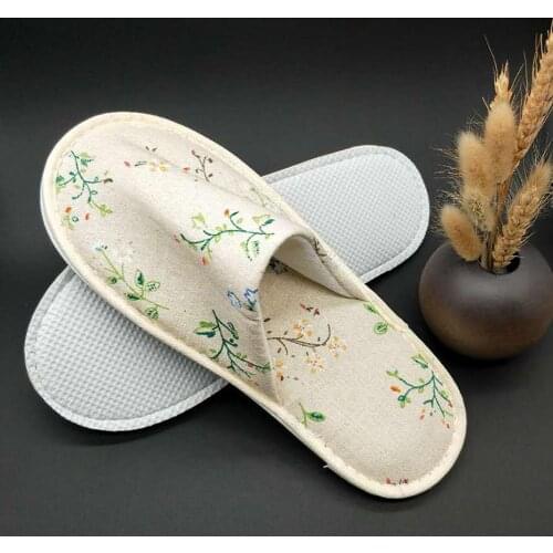Portable Disposable Tree Leaf Print Closed Toe Slippers Hotel Travel SPA Shoes Spa Slippers Sets