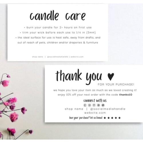 EDITABLE Business Thank You Card Printable Thanks For Your Purchase Card Candle Care Card Template Package Insert Card