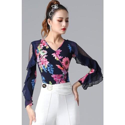 Latin Dance Top Adult Dance Clothes For Women V-Neck Girl National Standard Dance Clothes Long Sleeve Autumn Costume DL6713