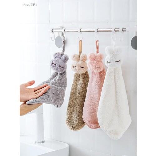 Vanzlife Coral Fleece Cute Cartoon Rabbit Towel Hanging Kitchen Absorbent Clean No-wash Versatile