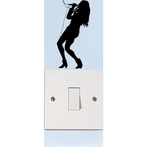 Girl Singer Microphone Music Vinyl Wall Decals Light Switch Stickers 5WS1283