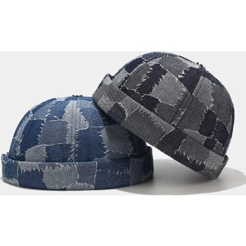 Vintage Docker Cap Denim Color Matching Brimless Hat Breathable Beanie Hats Cortex Adjustable Landlord Sailor Cap Man Women Hat