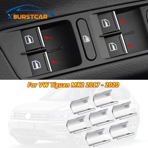 Xburstcar 7Pcs ABS Chrome Car Windows Lifter Button Switch Knob Cover Trim for Volkswagen VW Tiguan MK2 2017 - 2020 Accessories
