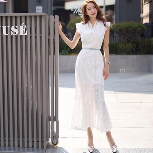 Sexy Hollow Out V-neck Mermaid Bodycon Dress Women 2020 Summer Slim work wear Dresses OL Korean Style Party Vestidos