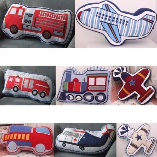 1PC Cartoon Fire Truck Train Shape Cushion Pillow Kids Bed Room Decor Calm Sleep Dolls Toys Boys Love Photo Props