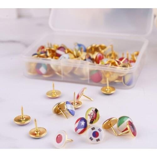 100pcs/box Map Tacks National Flag Pattern Thumbtack Push Pins Notice Board Markers