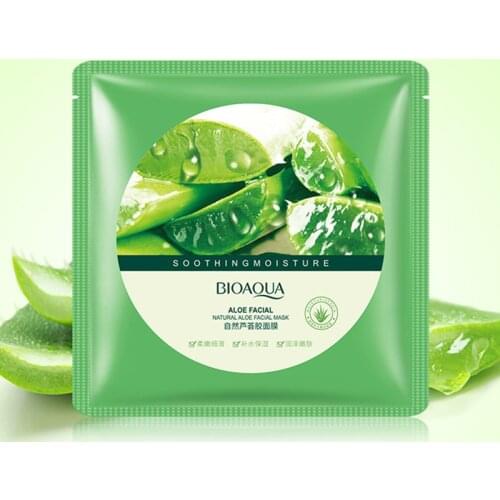 12Pcs BIOAQUA Natural Aloe Vera Gel Face Mask Skin Care Moisturizing Oil Control Wrapped Mask Shrink Pores Facial Mask