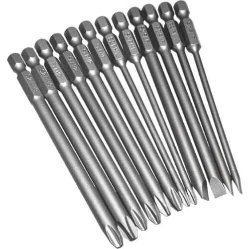 12pcs/set Alloy Steel S2 Slotted Phillips Screwdriver Drill Bits Magnetic Head J6PC