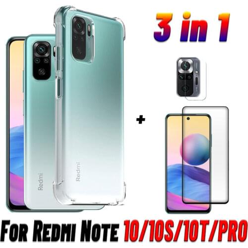 3-in-1 Transparent Case For Xiaomi Redmi Note 10T Not 10 Shockproof Case On Redmi Note 10S Silicone Case For Redmi Note 10 T Pro