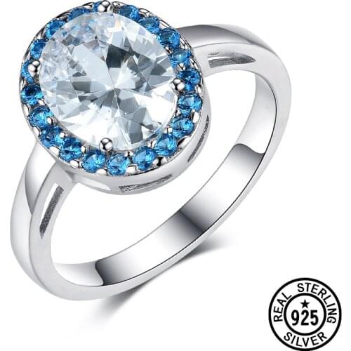 925 Sterling Silver Rings Created Spinel Emerald And Blue Sapphire Halo Oval Rings For Women Vintage Bijoux Jewelry