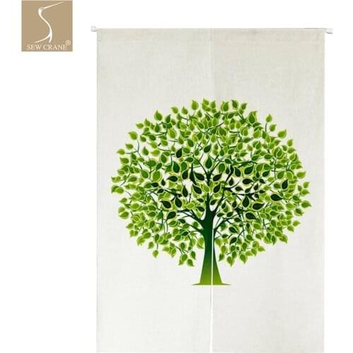 Abstract Stylized Spring Trees Green Leaves Home Restaurant Door Curtain Japanese Noren Doorway Drapes Kitchen Room Divider