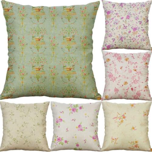 18'' Retro Floral pillow case cotton linen sofa waist cushion cover Home Decor