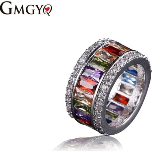 GMGYQ Met AAA Kleurrijke Cubic Zirkoon Bijouterie Finger Ring voor Vrouwen Cuboid stone Graduation Gift 2018 Hot