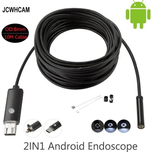 JCWHCAM 8MM USB Endoscope Android Camera 10M Snake Tube Pipe Waterproof Phone PC Endoskop Inspection Borescope Mini Camera