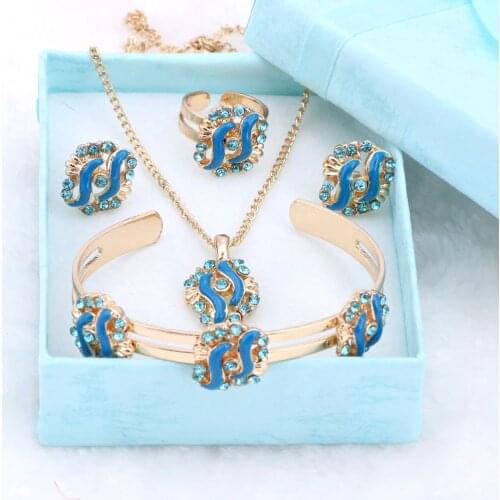 Fashion Girl Jewelry Lovely Crystal Flower Children Necklace Bangle Earring Ring Kids Baby Costume Jewelry Set And Boxes 4 Color