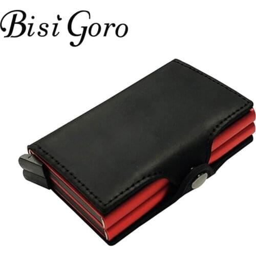 BISI GORO Business RFID Card Holder Women Men Genuine Leather Metal Wallet Case Card ID Holders New RFID Automatic Credit Wallet
