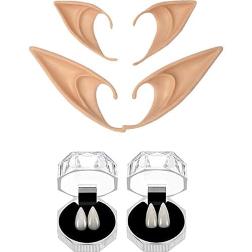 8Pcs Creative and Durable Halloween Party Props Costume Ball Elf Ears Vampire Teeth
