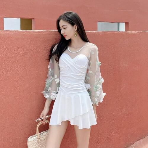 Swimsuit Fused Swimwear Women One Piece Womans Trikini Rashguard Female New Korean Skirt Underwire Push Up Sexy Back