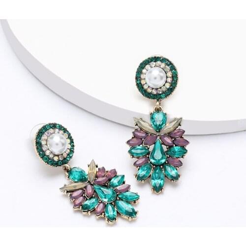 Fashion Multicolor Crystal Drop Earrings for Women Trendy Boho Statement Round Pearl Jewelry Accessories Party Wedding Gifts