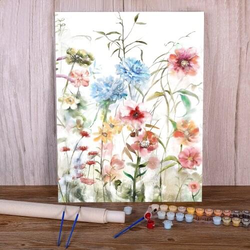 Flower Pink Grey Floral Nordic Painting By Numbers Kit Acrylic Paints 40*50 Paiting By Numbers Home Decoration Wholesale