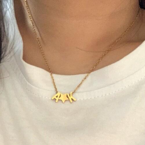 DIY 2 Alphabet Initial Letters Name Charm Choker Simple Gold Color Steel ABC Star Pendant Necklace Women Men Collar Jewelry