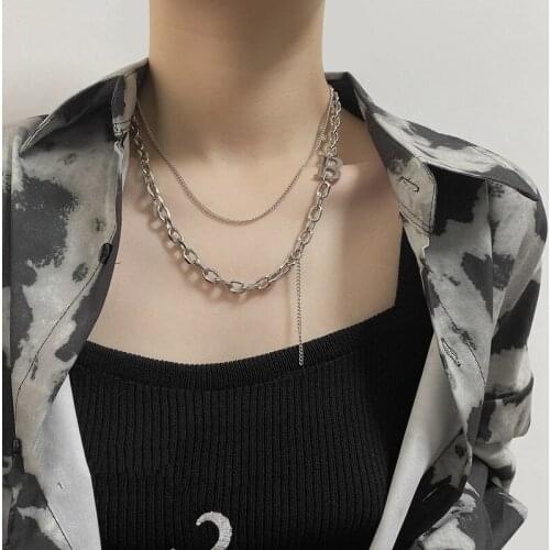 Origin Summer Silver Color Asymmetric Letter B Chunky Chain Chokers Necklace for Women Girls Double Layer Metal Necklace Jewelry