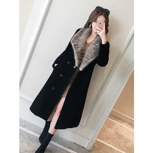 2020 Real Fur Coat Female Sheep Shearling Jacket Winter Coat Women Mink Fur Collar 100% Wool Coats Long Jackets MY4595