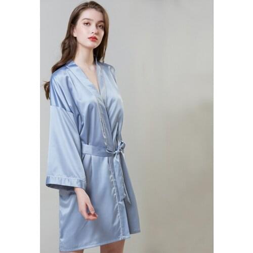 Sleepwear Women Silk Sleepwear Loungewear Limitation Silk Pajama Women Summer Long Sleeve Dressing Gown Ice Silk Bathrobe Pajama