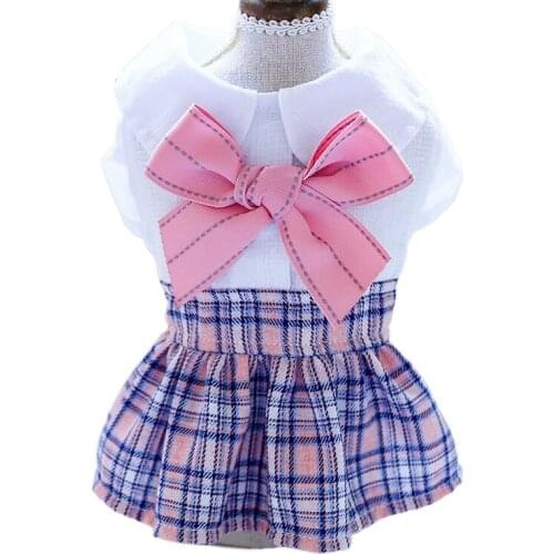 Dog dress pet Dress Pink lattice bow student autumn winter new pet products dog coat pets clothes puppy cheap clothes