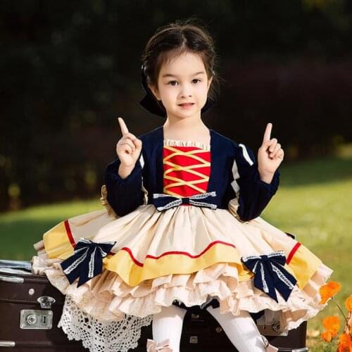 Spanish Palace Lolita Princess Dress Winter Plus Velvet Warm Ball Gown Birthday Party Easter Dress For Girls L599