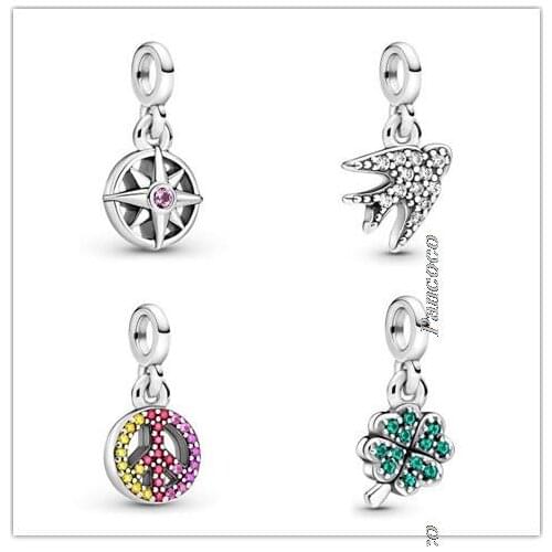 Authentic 925 Sterling Silver My Four-leaf Clover Micro Dangle Charm Bead Fit Pandora Bracelet & Necklace Jewelry