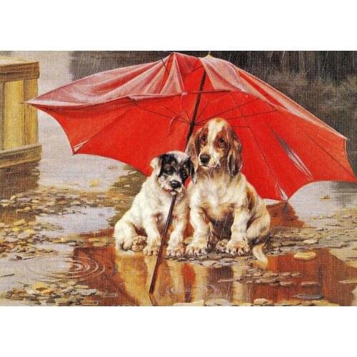Hand Painted Animal Wall Art Oil PaintingWilliam Henry Hamilton Trood Friend Umbrella Dogs Painting for Wall Decoration