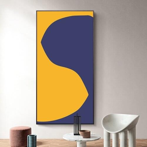 Hand painted modern minimalist abstract oil painting blue yellow decorative painting living room bedroom mural can be customized