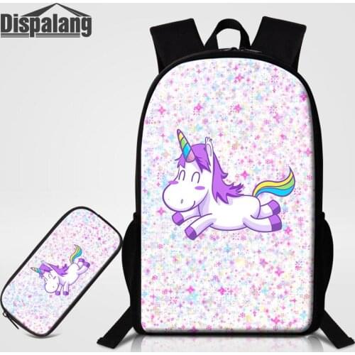 Dispalang Unicorn Backpack For Girls Cartoon Bookbag With Pencil Case Childrens School Backpack 2 PCS Set Kids Zip Shoulder Bag